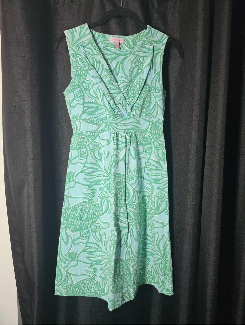 Lilly Pulitzer Sleeveless Toucan and Pineapple Print Dress Blue And Green - XS